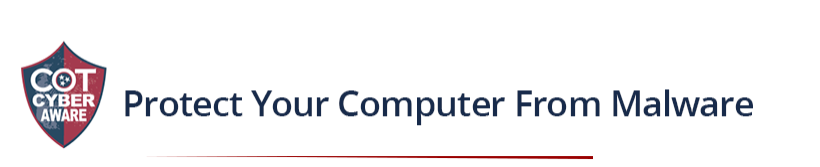 Image of a shield for Cyber Aware with the words Protect Your Computer From Malware