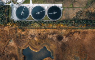 Aerial view of wastewater treatment plant